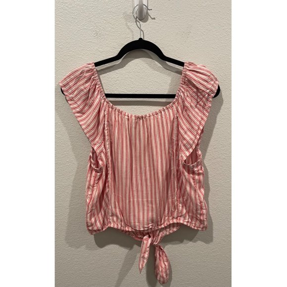 AMERICAN EAGLE Striped Red White Blouse - Picture 3 of 3